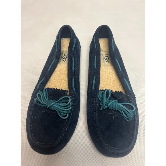 UGG Women Moccasin Slip-on Flats Leather Upper Sheepskin Lining Black Size 7 - Picture 4 of 6